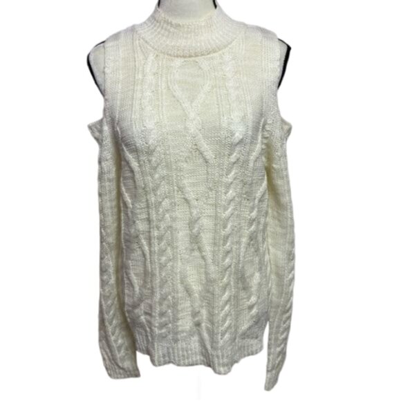 Alison Andrews Soft Cold Shoulder Cream Cable Knit Sweater Size Large #1073 - Picture 1 of 9